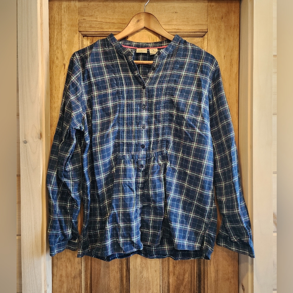 L.L. Bean Blue Plaid Long-Sleeve Blouse